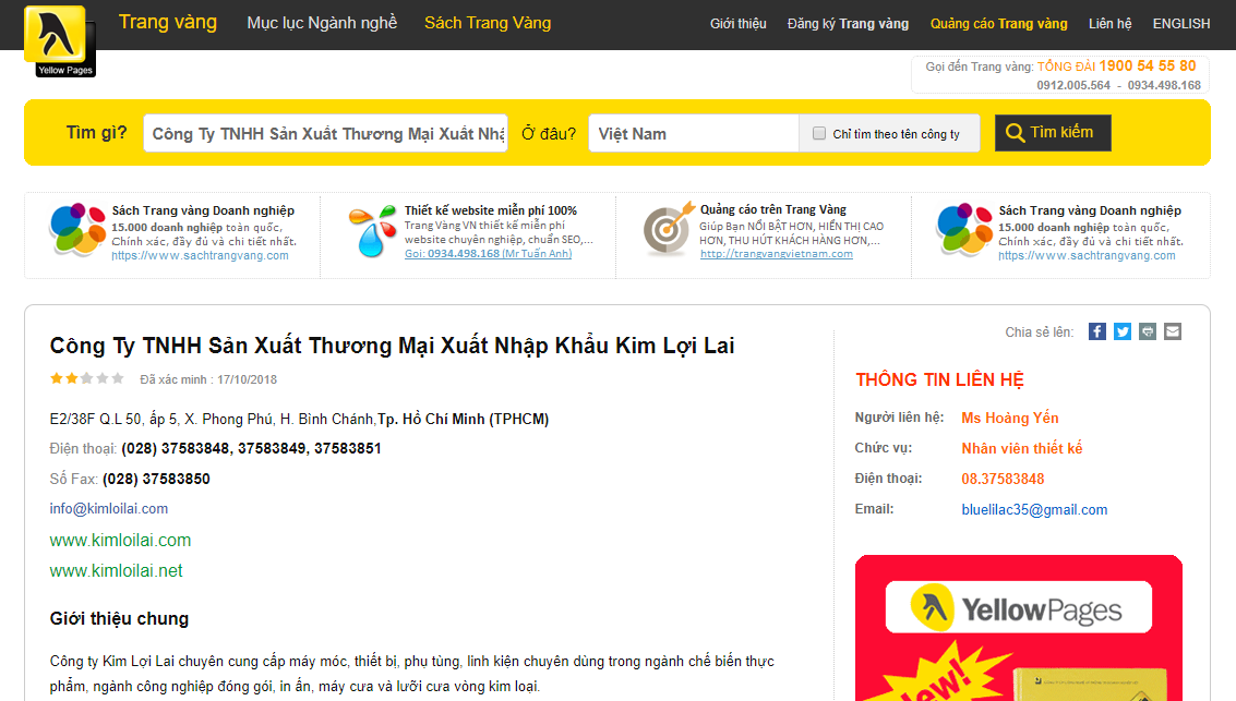 Công ty TNHH SX XNK Kim Lợi Lai